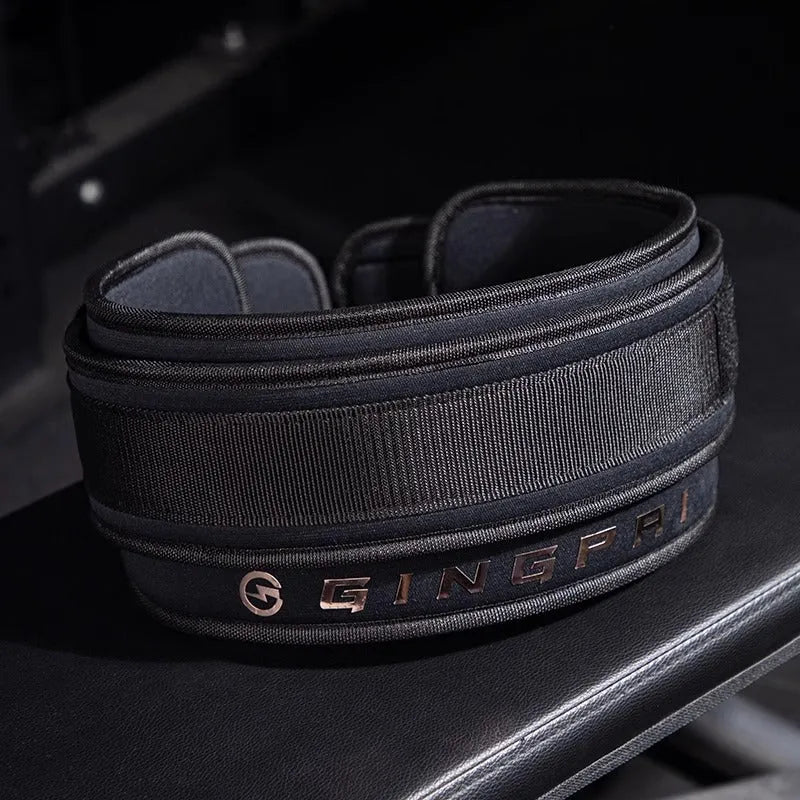 Adjustable abdominal exercising support belt for weightlifting and squats, shown in multiple colour options.