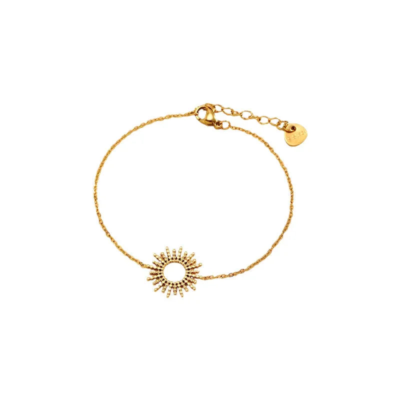Sunflower Series women's gold-plated geometric chain necklace and bracelet set on a white background.