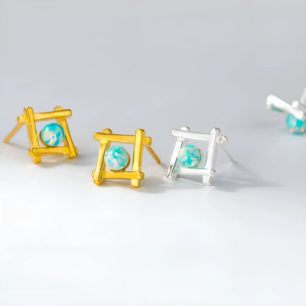 Geometric cross quadrangle stud earrings in S925 sterling silver with gold or silver plating