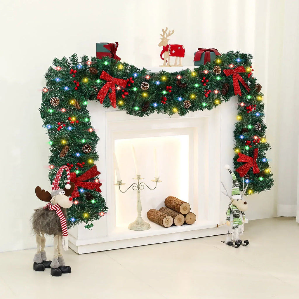 Christmas rattan decoration with PVC pine cone bow, available with optional LED lighting in warm white or coloured variants.