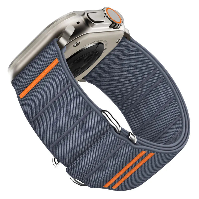 Elastic nylon Apple Watch band with stainless steel buckle in various colour options