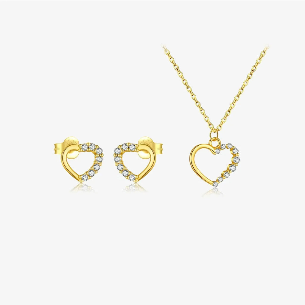 S925 sterling silver hollow heart pendant necklace on a regular chain, available in white gold or 18K gold finish.