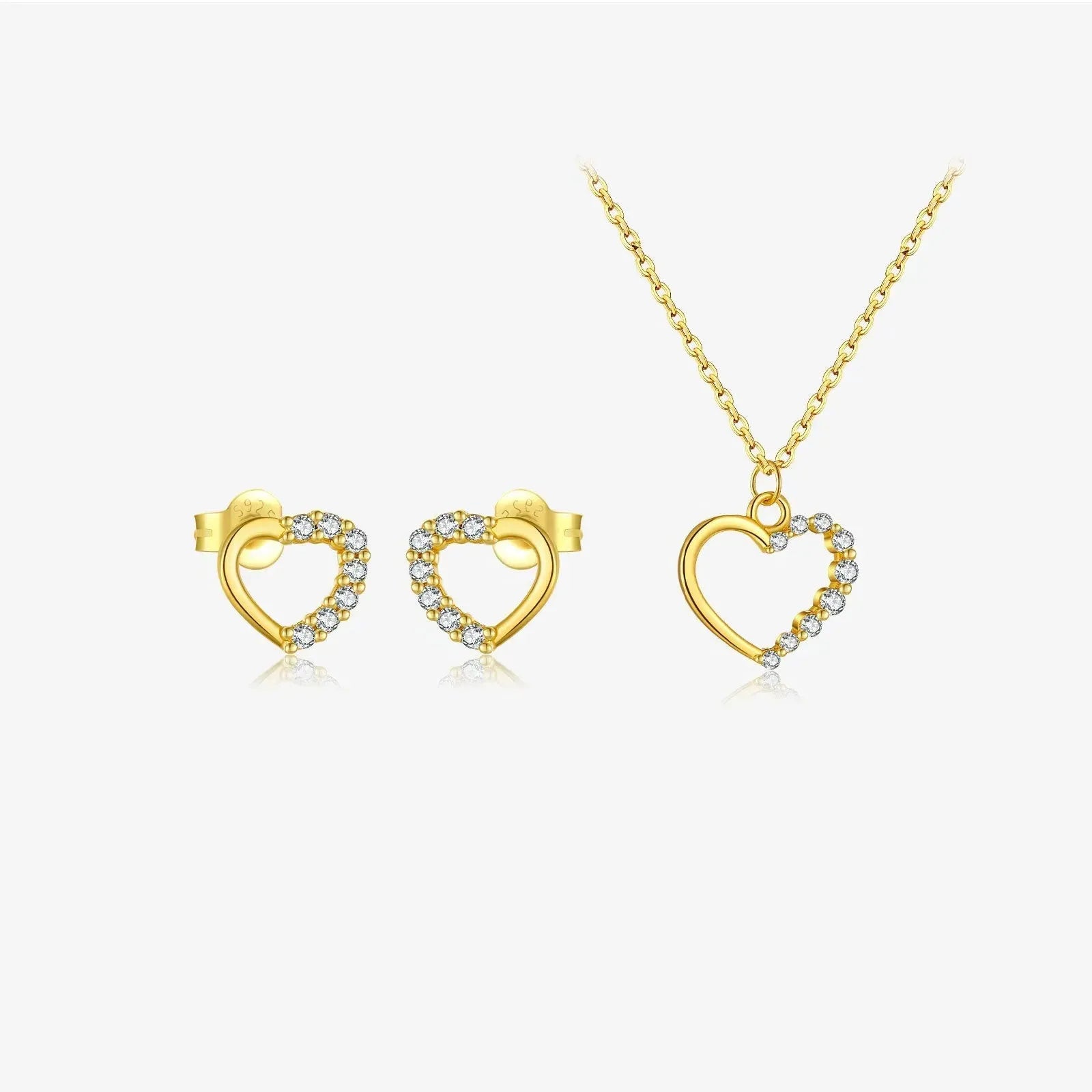 S925 sterling silver hollow heart pendant necklace on a regular chain, available in white gold or 18K gold finish.