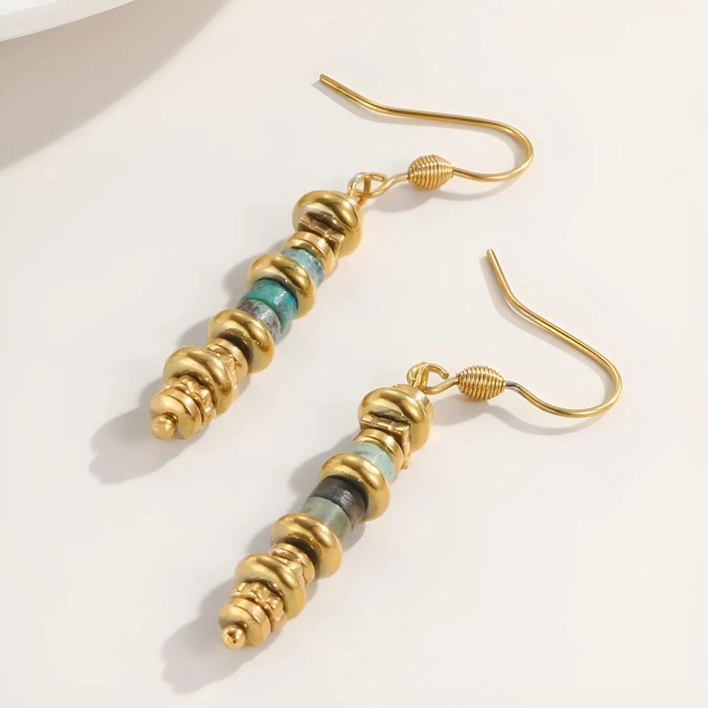 Geometric titanium steel dangle earrings with 18K gold plating and retro styling