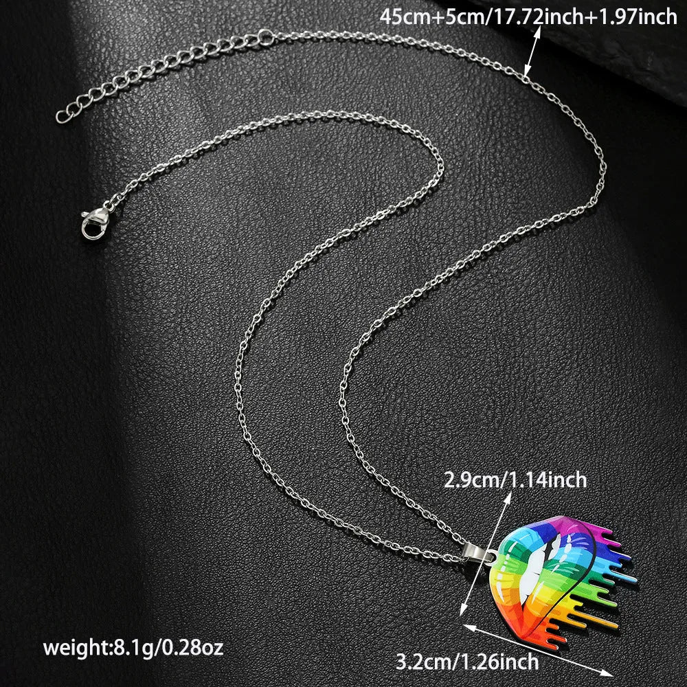 Women's stainless steel necklace and bracelet set with inspirational colour printing in regular chain style jewellery