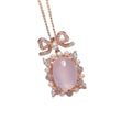 Geometric rose quartz pendant necklace in rose gold plated silver on a chain