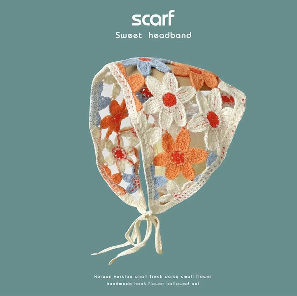 Women's cotton triangular headscarf with floral pattern in French retro style for autumn winter wear