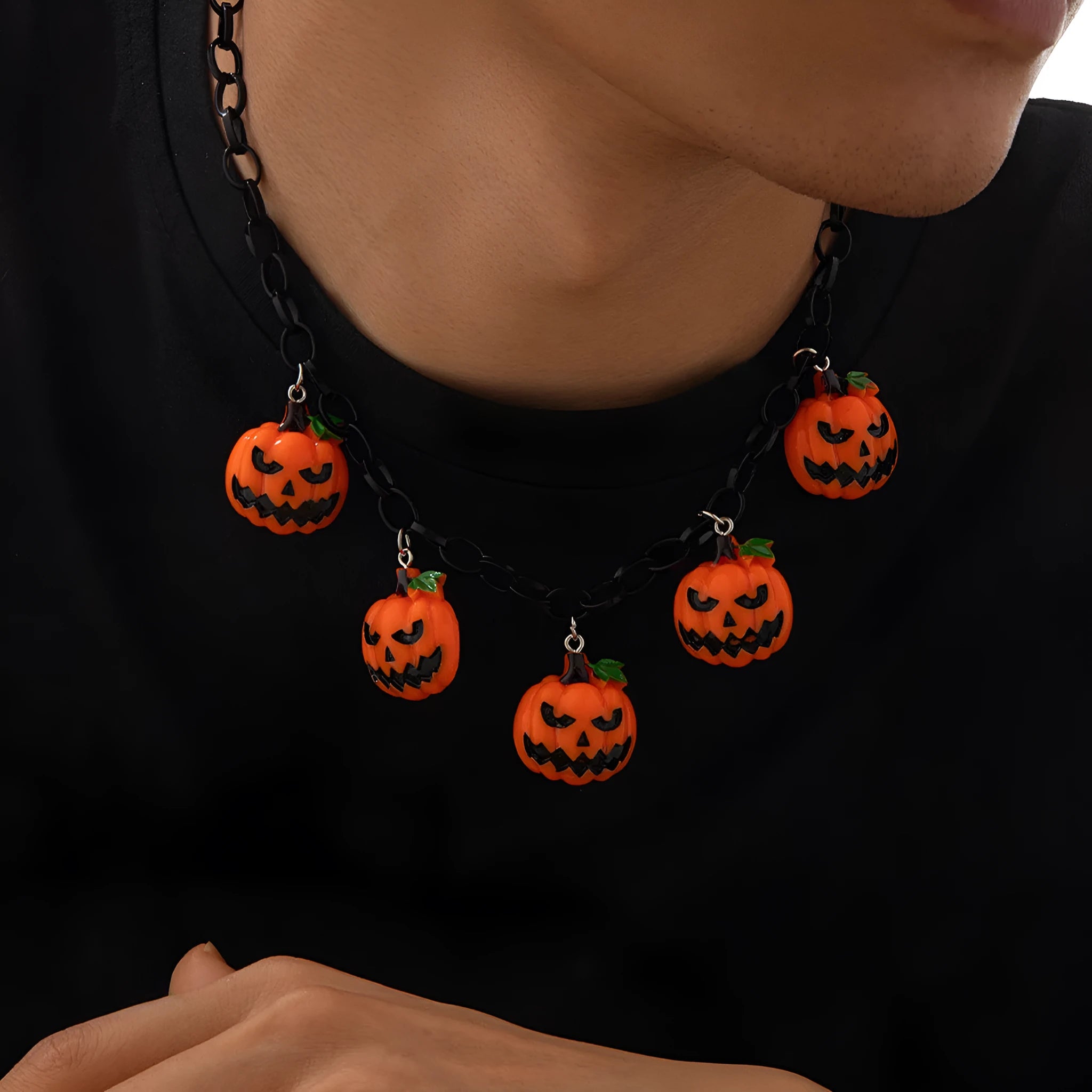 Mixed colour Halloween pumpkin ghost necklace with acrylic resin cartoon pendant on regular chain