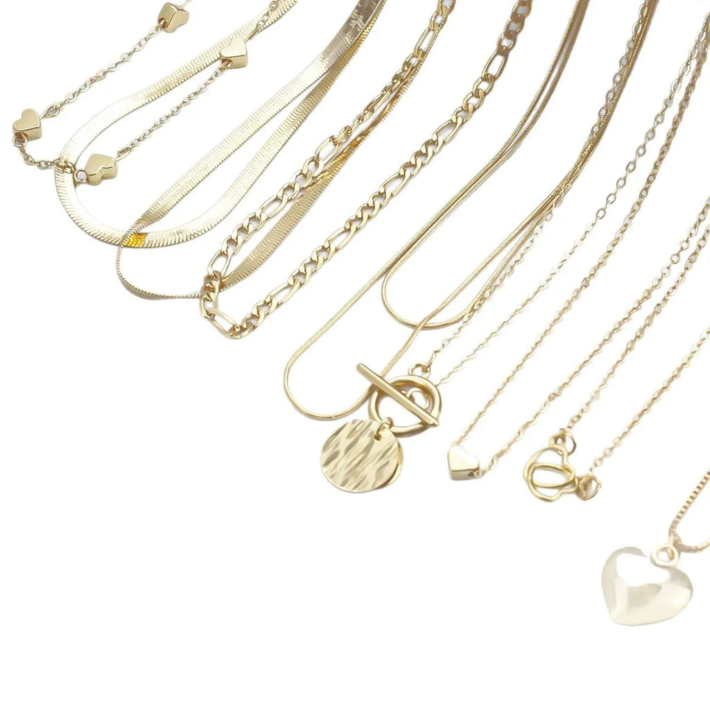 10-piece gold electroplated women's necklace set with adjustable length and snake bone chain design