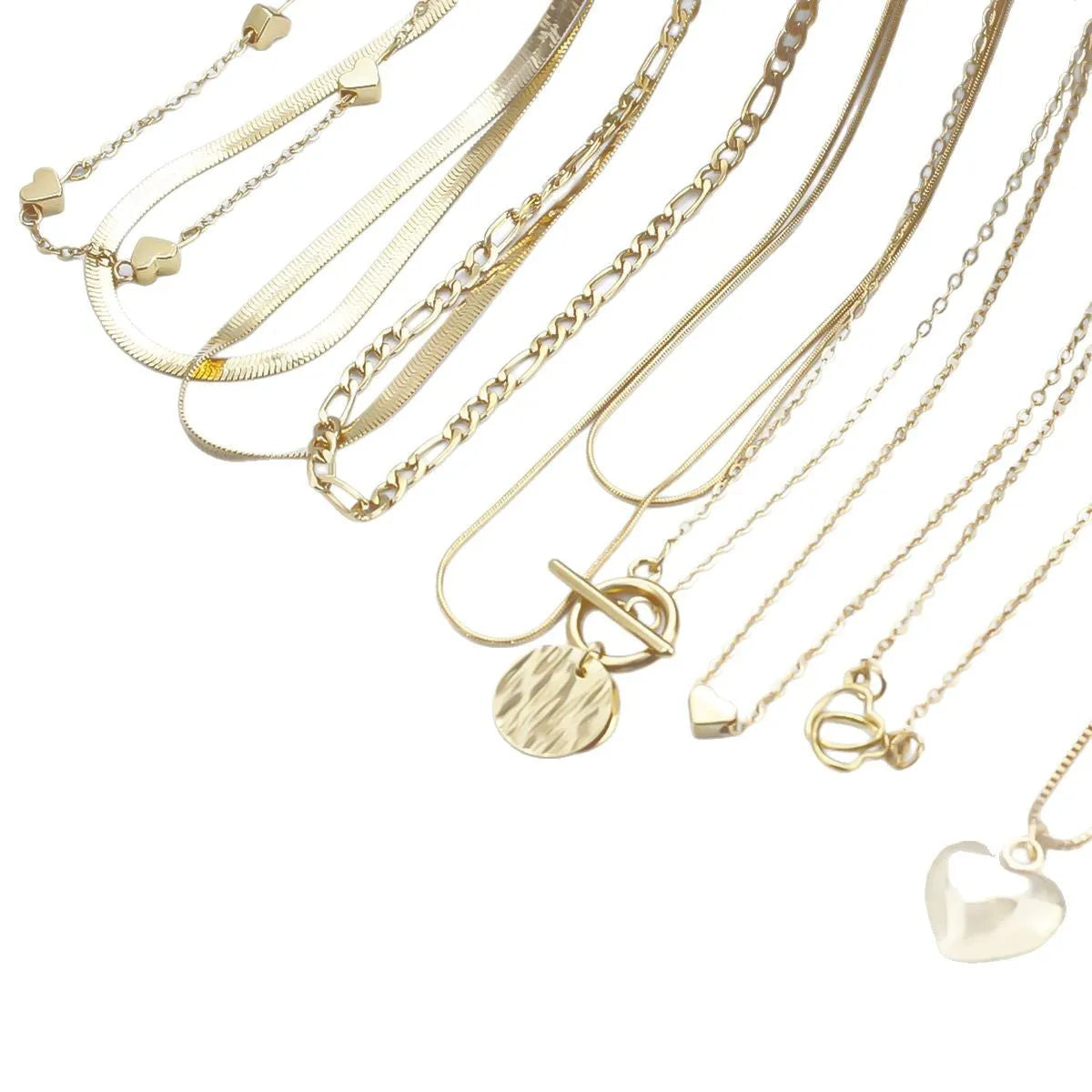 10-piece gold electroplated women's necklace set with adjustable length and snake bone chain design