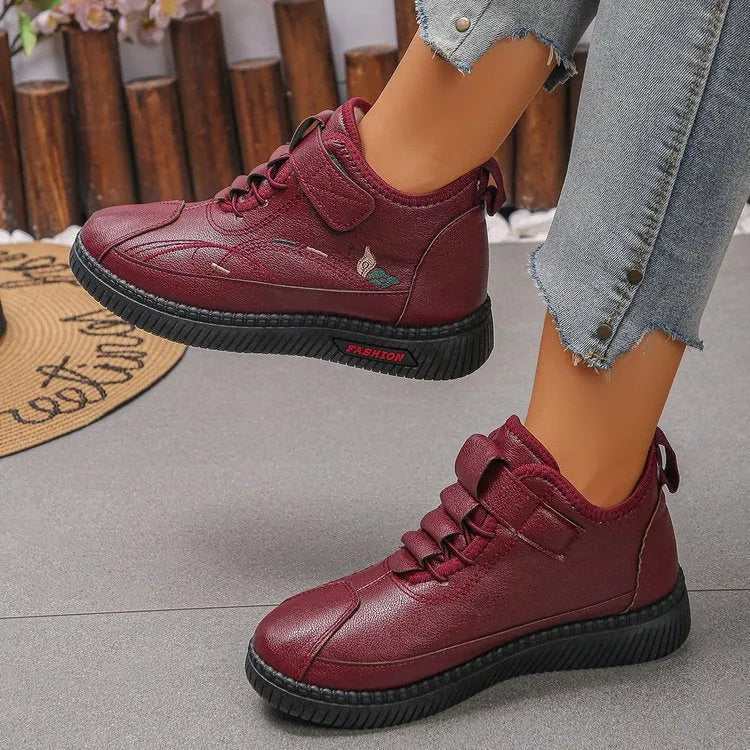 Women's black and red velvet cotton house shoes with rubber sole and hollow-out detailing