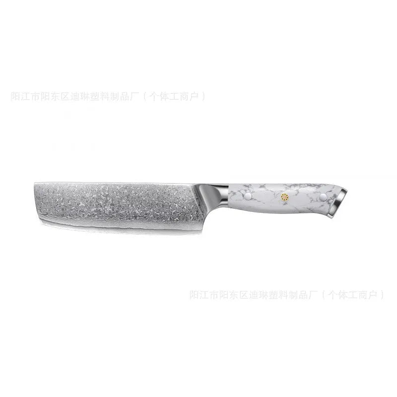 Damascus pattern VG10 steel combined chef's knife with 21cm blade on wooden surface