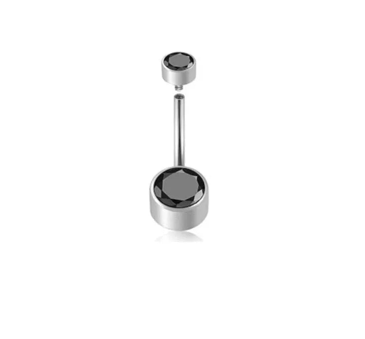 Titanium alloy double-headed zircon navel stud with internal thread closure in multiple sizes