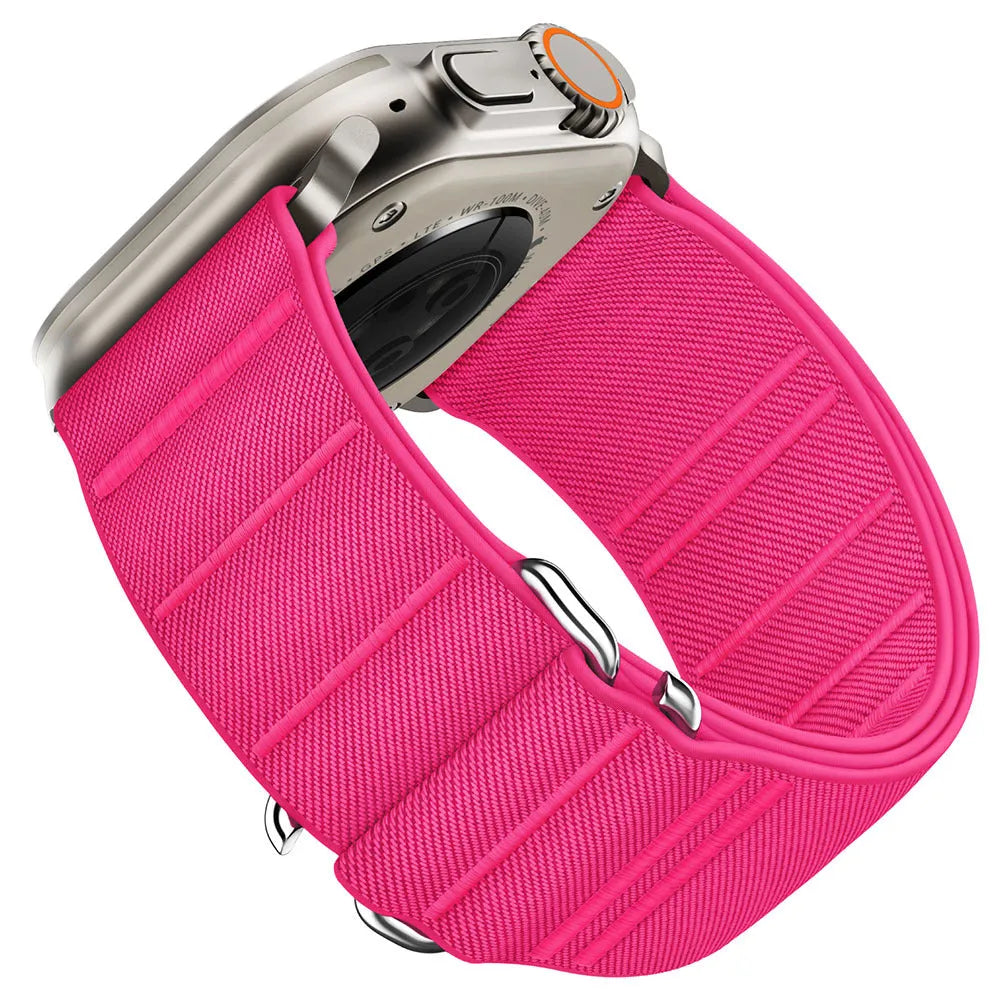 Elastic nylon Apple Watch band with stainless steel buckle in various colour options