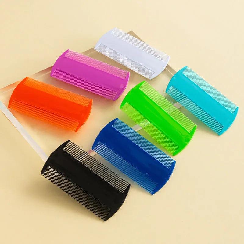 Plastic double-edged fine-toothed lice comb in multiple colours for pets and people