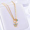 Gold epoxy butterfly necklace and bracelet set with titanium steel construction and zodiac animal pendant