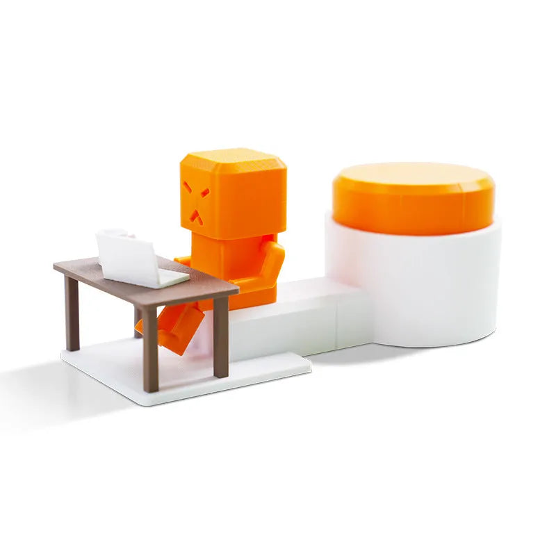 Orange plastic vent decompression fidget toy on a table, showing its 16cm length and turning mechanism.