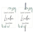 50 sparkling gold foil heart wedding decoration labels with I Make Love wording on white card