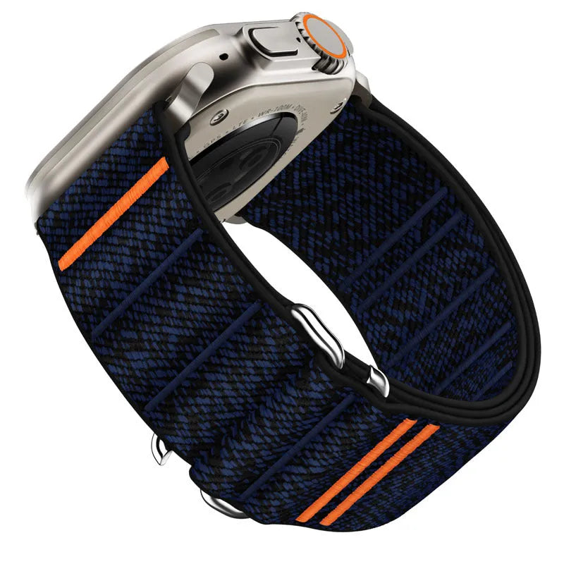 Elastic nylon Apple Watch band with stainless steel buckle in various colour options