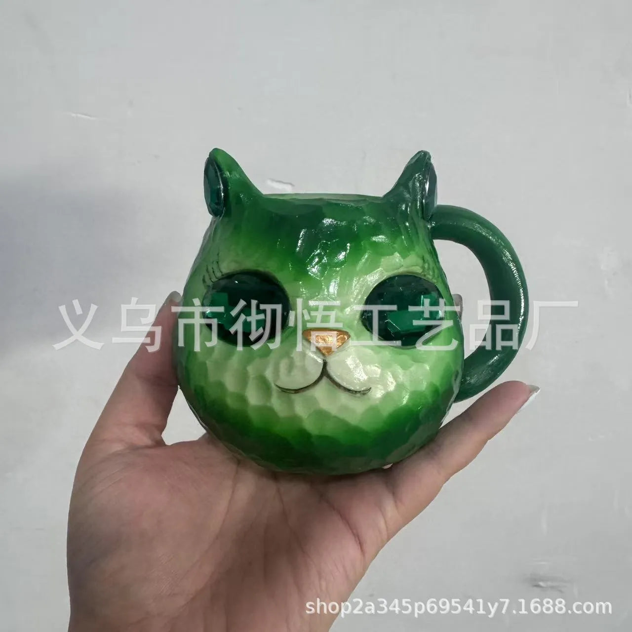 Crystal Earth Cat Cup resin craft decorative object in purple, green, blue, or pink colours.