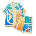 Plaid print beach short sleeve shirt and pants outfit set in European American style