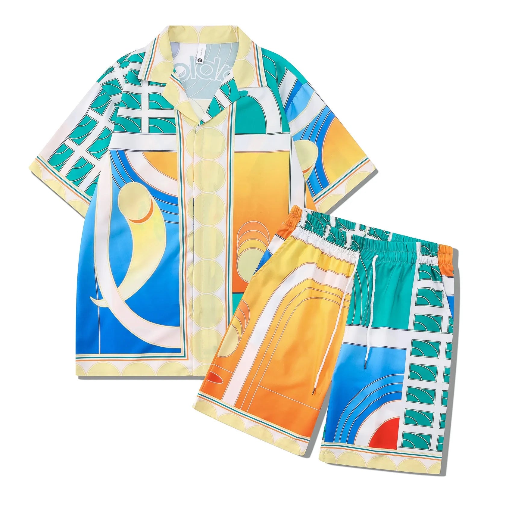 Plaid print beach short sleeve shirt and pants outfit set in European American style