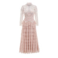 Women's black polyester beaded dress with three-dimensional decoration and long sleeves