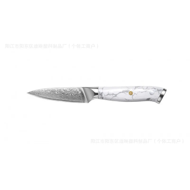 Damascus pattern VG10 steel combined chef's knife with 21cm blade on wooden surface