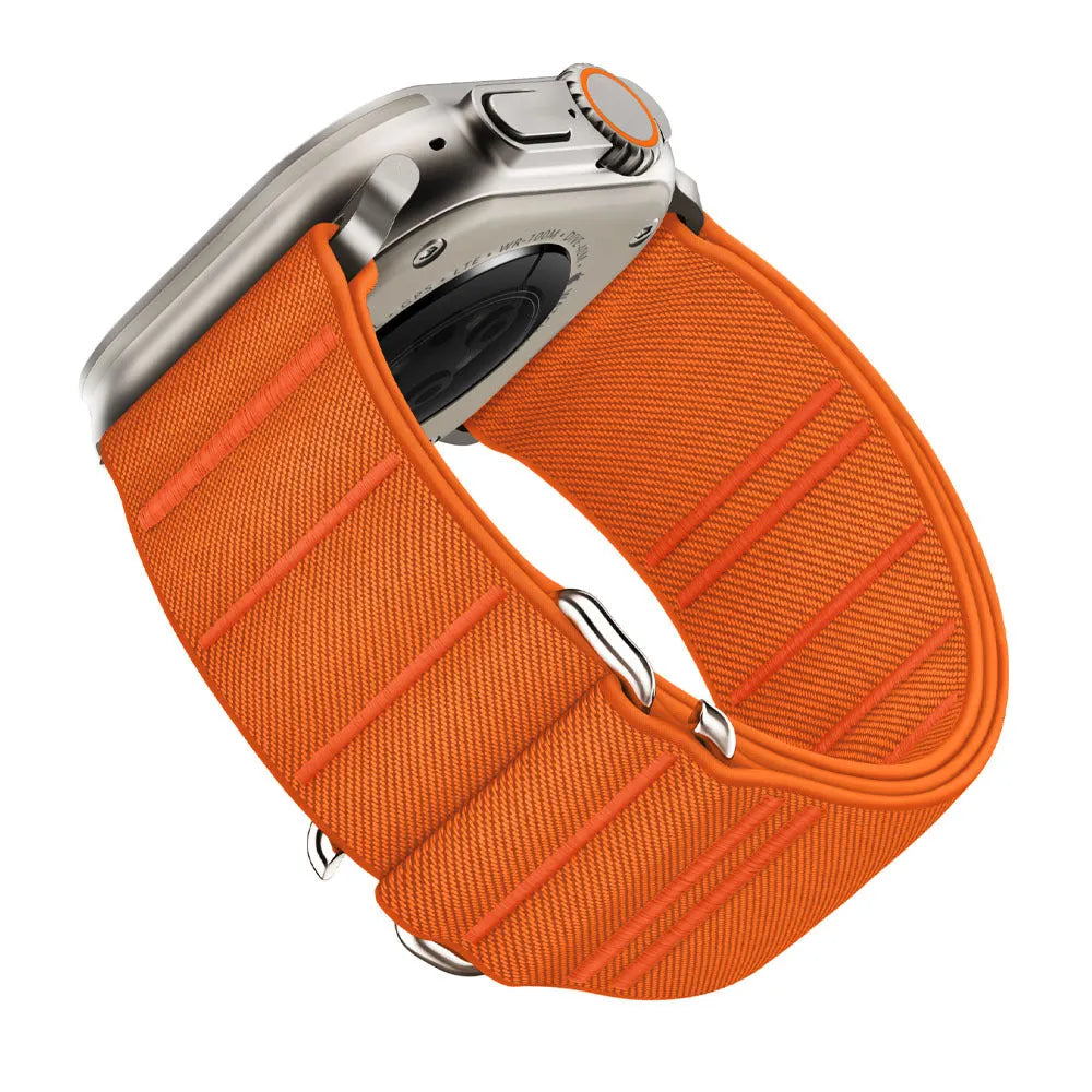 Elastic nylon Apple Watch band with stainless steel buckle in various colour options