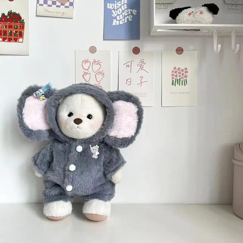 Grey elephant jumpsuit plush outfit for 30cm Lina bear doll