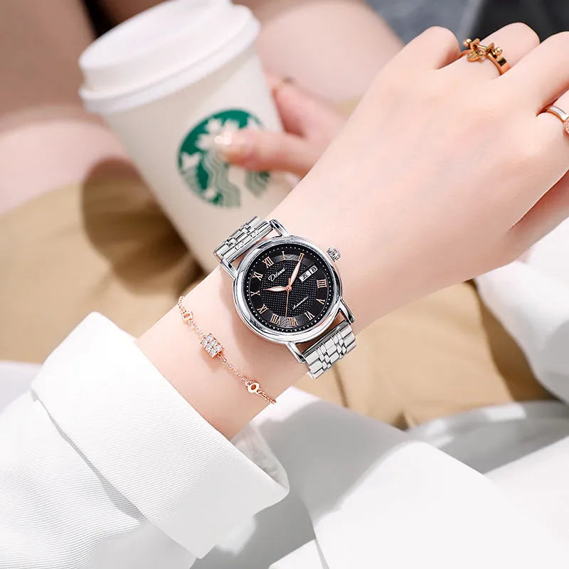 Women's automatic mechanical watch with 12mm thickness showing multiple colour strap and dial options