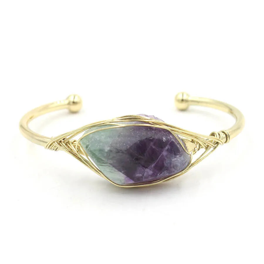 Natural raw gemstone bracelet with winding crystal design showing 8mm stones in various colours