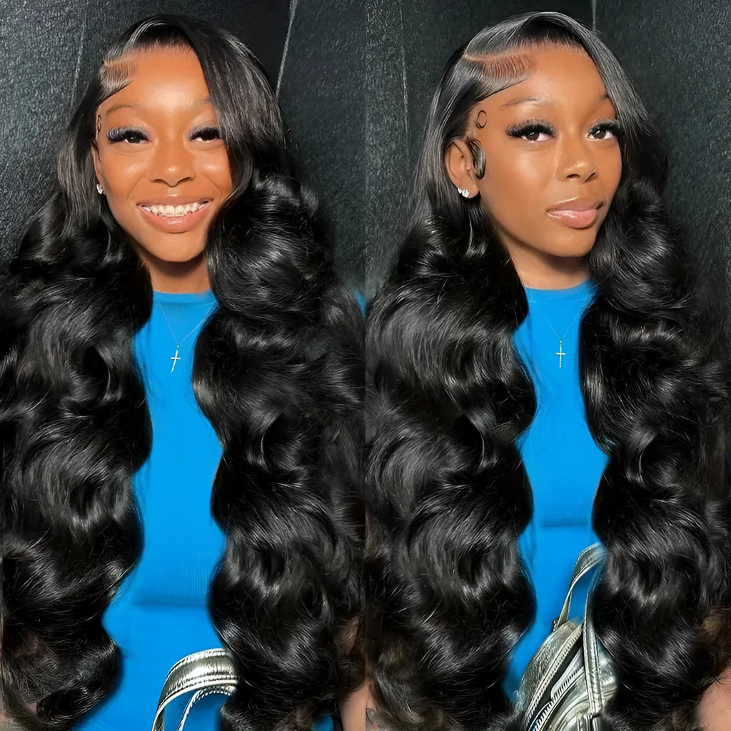 Black synthetic ladies wig with big wave hairstyle and lace front, shown on a mannequin head