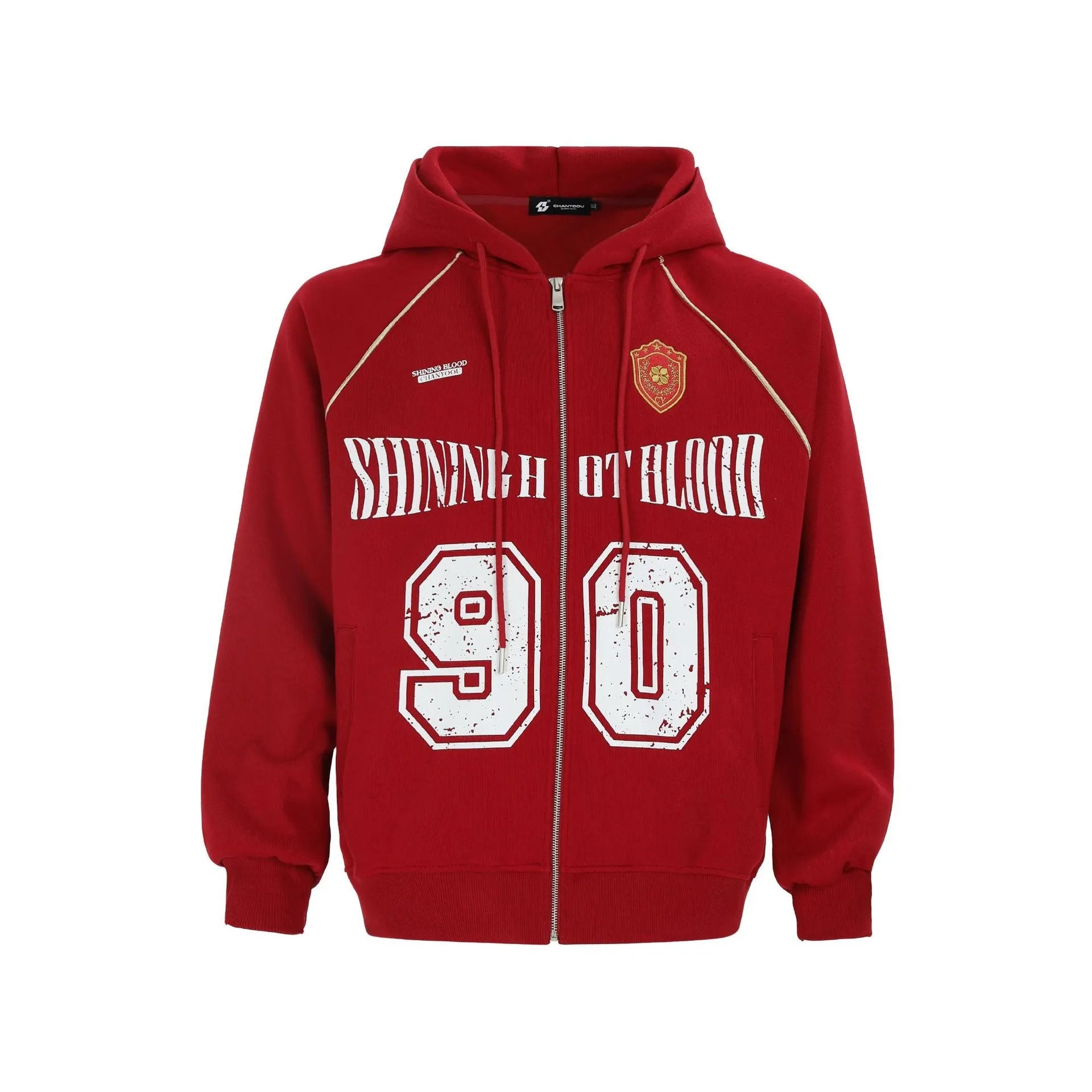 Women's loose casual jacket with American retro style letter embroidery and hood