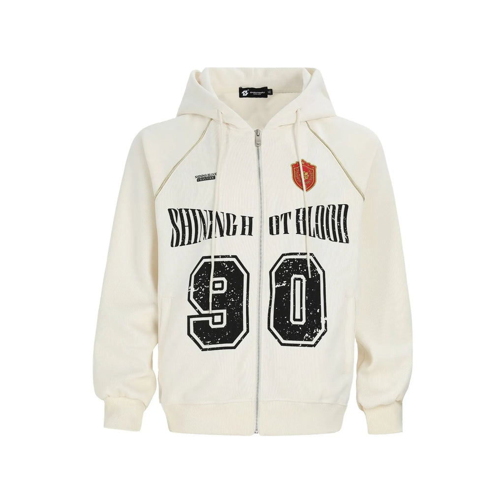 Women's loose casual jacket with American retro style letter embroidery and hood