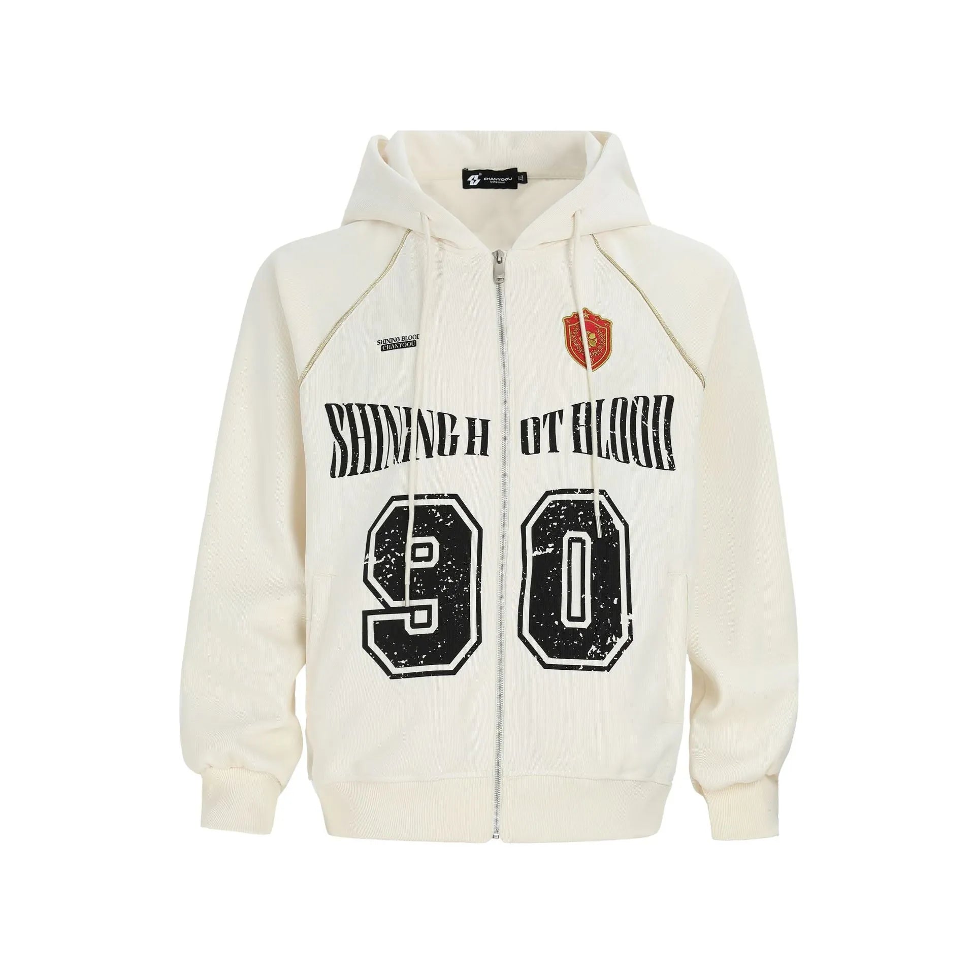 Women's loose casual jacket with American retro style letter embroidery and hood