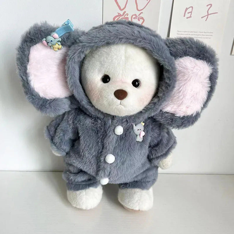 Grey elephant jumpsuit plush outfit for 30cm Lina bear doll