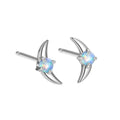 Geometric shaped 925 silver earrings with gold plating and a blue stone.
