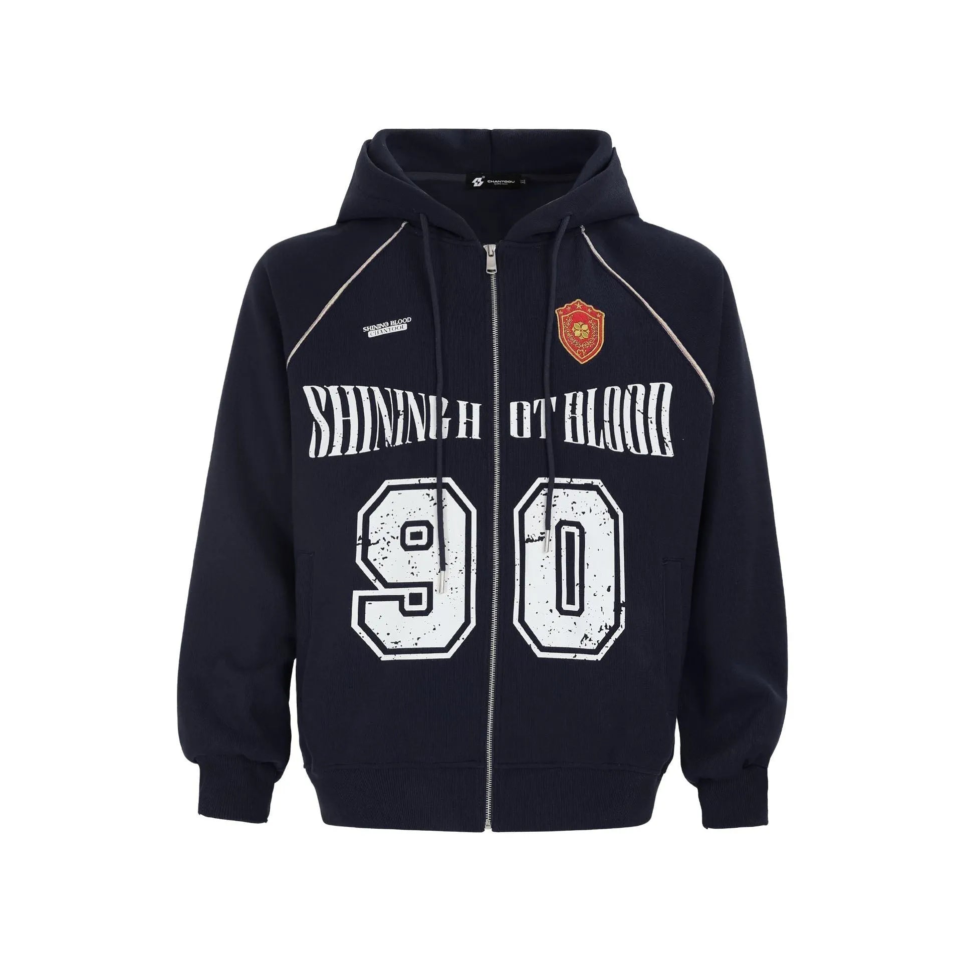 Women's loose casual jacket with American retro style letter embroidery and hood
