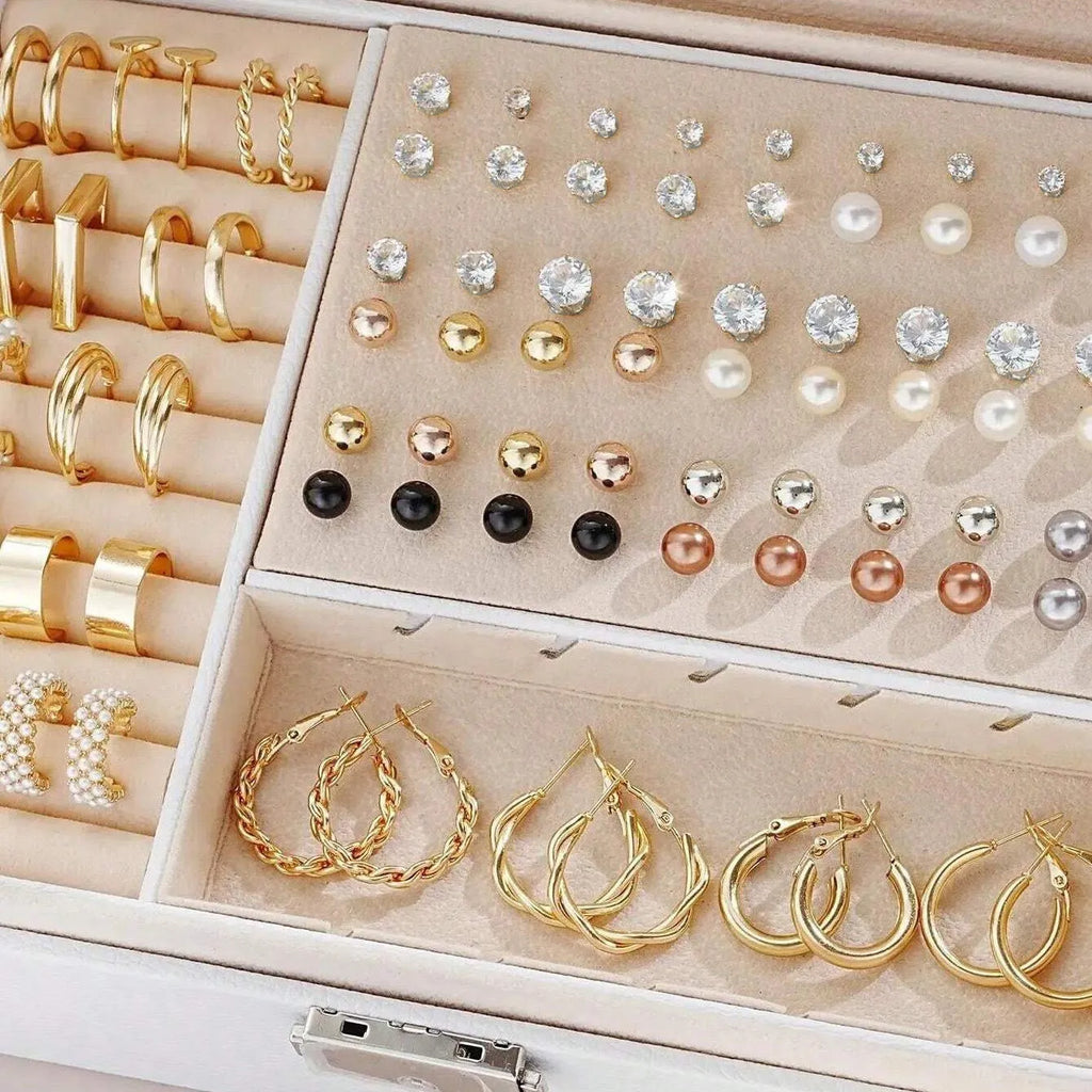 108-piece alloy geometric pearl earrings in gold and yellow colours without storage boxes
