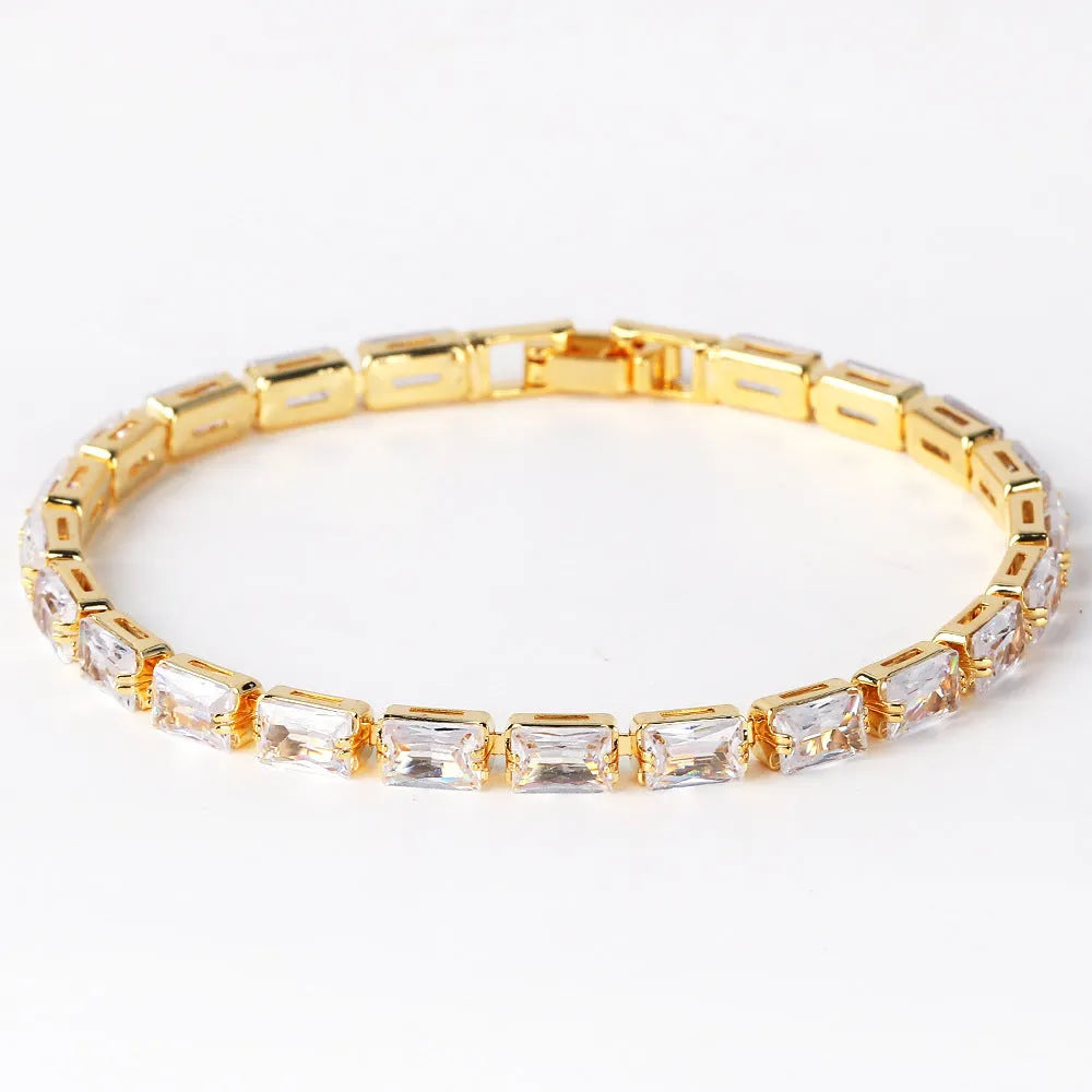 Women's fashion bracelet with electroplated golden finish and zircon decorative stones