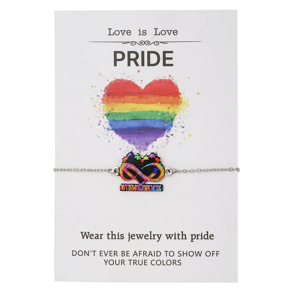 Women's stainless steel necklace and bracelet set with inspirational colour printing in regular chain style jewellery