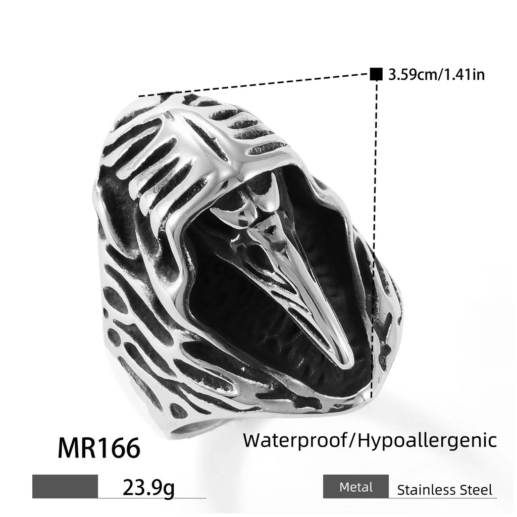 Titanium steel geometric crow ring with retro punk design in MR166 colour