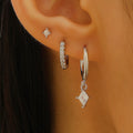Geometric ladies earring set with three styles featuring zircon stones in gold or white finish