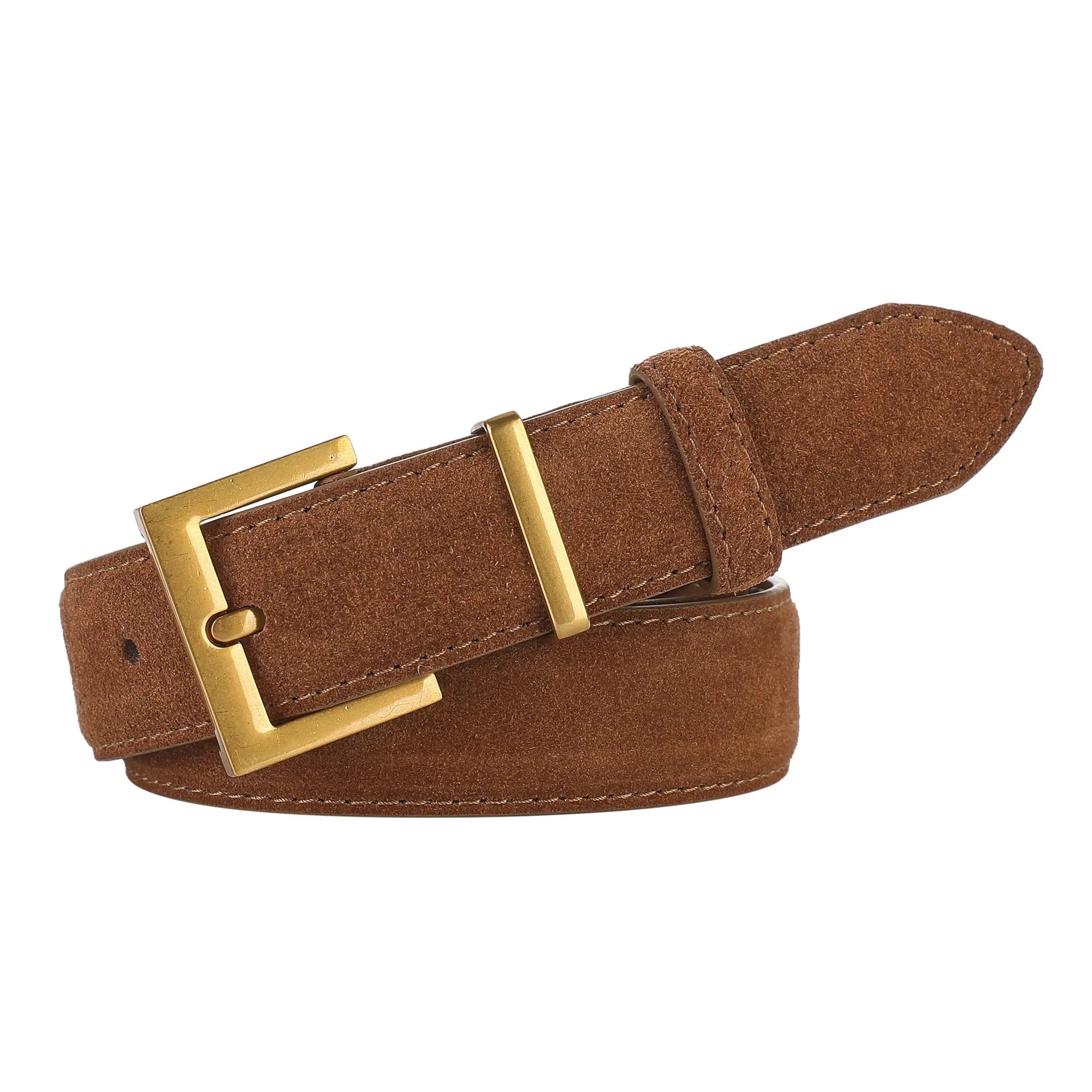 Ladies' genuine leather pin buckle belt with quadrilateral buckle design in black colour