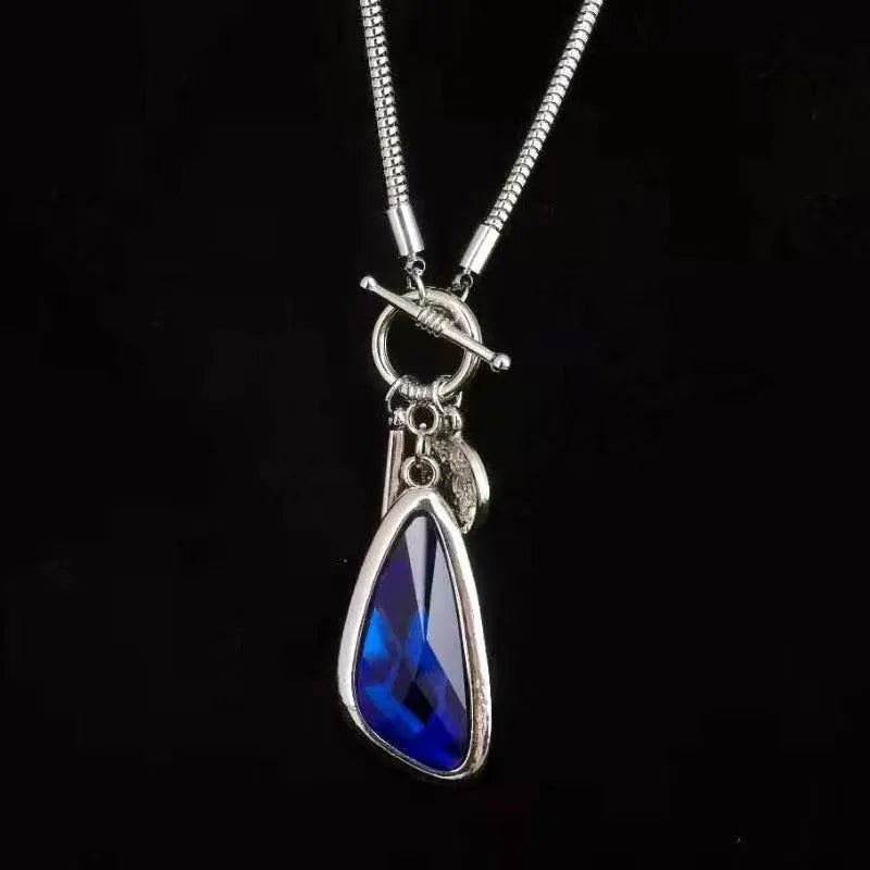 Geometric pendant sweater chain necklace with snake bone chain in water drop colours