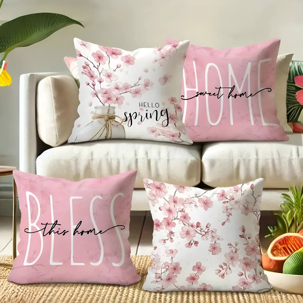 45x45cm short velvet cushion cover with cherry blossom letter design in four colour options