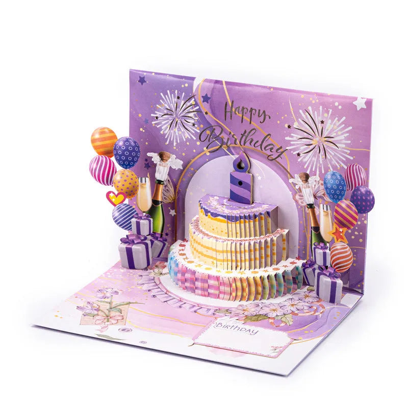 3D musical greeting card with Chinese ink style cake design and dimensional folding