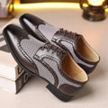 Men's houndstooth plaid casual leather shoes with square toe and lace-up front in four colour options