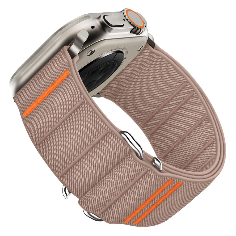 Elastic nylon Apple Watch band with stainless steel buckle in various colour options